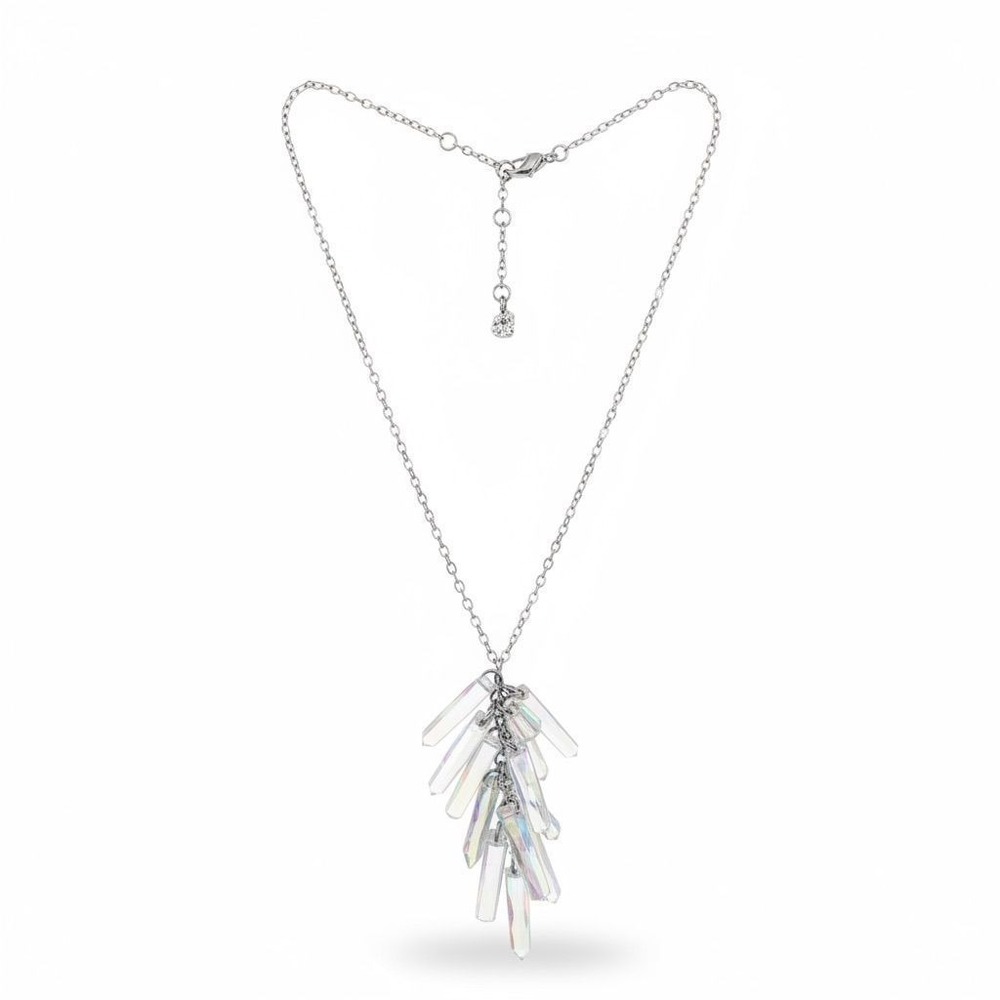 Swarovski Cluster Necklace Women OS Silver Iridescent Icicle Pendant